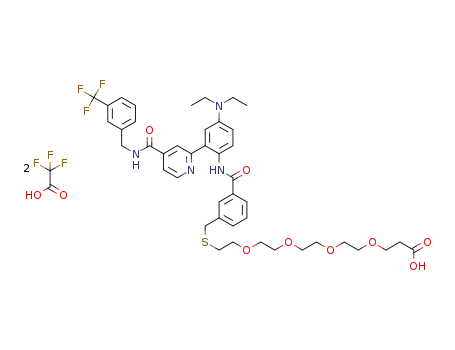 1-(3-(4-(diethylamino)-2-(4-(3-(trifluoromethyl)benzylcarbamoyl)pyridin-2-yl)phenylcarbamoyl)phenyl)-5,8,11,14-tetraoxa-2-thiaheptadecan-17-oic acid bis(trifluoroacetate)