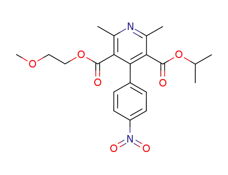 Molecular Structure of 144476-58-4 (3,5-Pyridinedicarboxylic acid, 2,6-dimethyl-4-(4-nitrophenyl)-,
2-methoxyethyl 1-methylethyl ester)