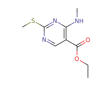 Molecular Structure of 76360-82-2 (ETHYL 4-(METHYLAMINO)-2-(METHYLSULFANYL)-5-PYRIMIDINECARBOXYLATE)