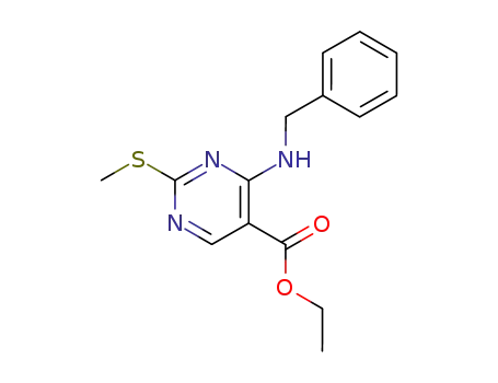 Molecular Structure of 100973-67-9 (ETHYL 4-(BENZYLAMINO)-2-(METHYLTHIO)PYRIMIDINE-5-CARBOXYLATE)