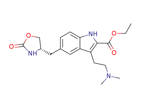 Molecular Structure of 191864-24-1 (Zolmitriptan Related Compound D (20 mg) ((S)-Ethyl 3-[2-(dimethylamino)ethyl]-5-[(2-oxooxazolidin-4-yl)methyl]-1H-indole-2-carboxylate))