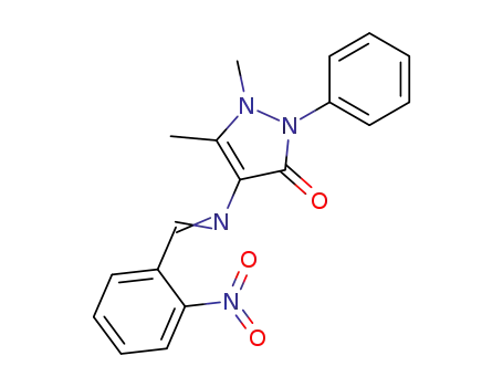Molecular Structure of 93874-58-9 (3H-Pyrazol-3-one,
1,2-dihydro-1,5-dimethyl-4-[[(2-nitrophenyl)methylene]amino]-2-phenyl-)