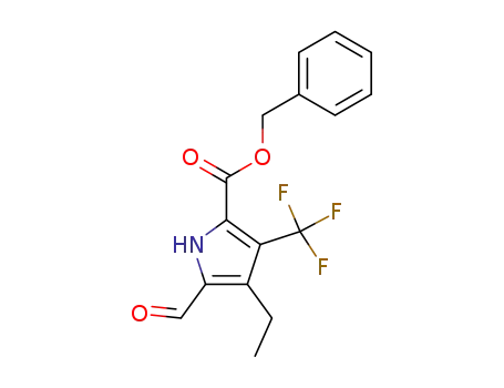 Molecular Structure of 94609-22-0 (1H-Pyrrole-2-carboxylic acid, 4-ethyl-5-formyl-3-(trifluoromethyl)-,
phenylmethyl ester)