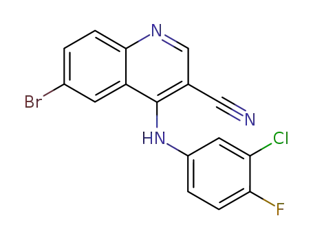 Molecular Structure of 915369-04-9 (3-Quinolinecarbonitrile, 6-bromo-4-[(3-chloro-4-fluorophenyl)amino]-)