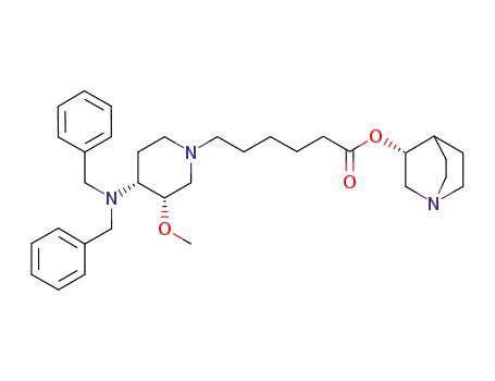 Molecular Structure of 860169-80-8 (1-Piperidinehexanoic acid, 4-[bis(phenylmethyl)amino]-3-methoxy-,
(3R)-1-azabicyclo[2.2.2]oct-3-yl ester, (3S,4R)-)