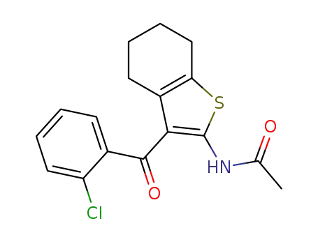 Molecular Structure of 114777-54-7 (Acetamide,
N-[3-(2-chlorobenzoyl)-4,5,6,7-tetrahydrobenzo[b]thien-2-yl]-)