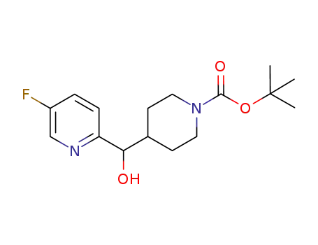 Molecular Structure of 918501-72-1 (1-Piperidinecarboxylic acid, 4-[(5-fluoro-2-pyridinyl)hydroxymethyl]-,
1,1-dimethylethyl ester)