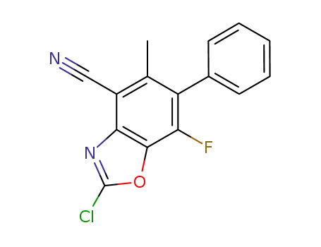Molecular Structure of 927390-34-9 (4-Benzoxazolecarbonitrile, 2-chloro-7-fluoro-5-methyl-6-phenyl-)