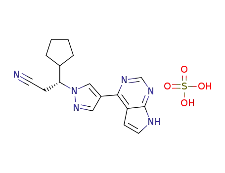 Molecular Structure of 1092939-16-6 ((betaR)-beta-Cyclopentyl-4-(7H-pyrrolo[2,3-d]pyrimidin-4-yl)-1H-pyrazole-1-propanenitrile sulfate)