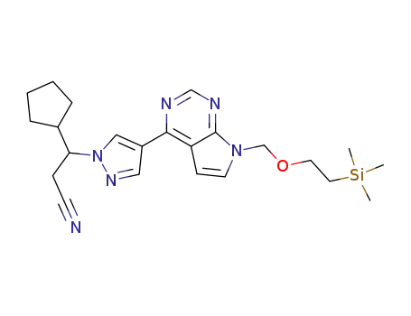 Molecular Structure of 941685-39-8 (1H-Pyrazole-1-propanenitrile, β-cyclopentyl-4-[7-[[2-(trimethylsilyl)ethoxy]methyl]-7H-pyrrolo[2,3-d]pyrimidin-4-yl]-)