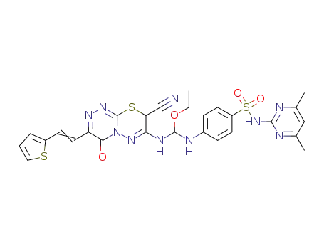 4-{[({8-cyano-4-oxo-3-[2-(2-thienyl)vinyl]-4H,8H-[1,2,4]triazino[3,4b][1,3,4]thiadiazin-7-yl}amino)(ethoxy)methyl]amino}-N-(4,6-dimethylpyrimidin-2-yl)benzenesulfonamide