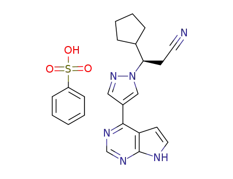 (3R)-3-cyclopentyl-3-[4-(7H-pyrrolo[2,3-d]pyrimidin-4-yl)pyrazol-1-yl]propanenitrile benzenesulphonate