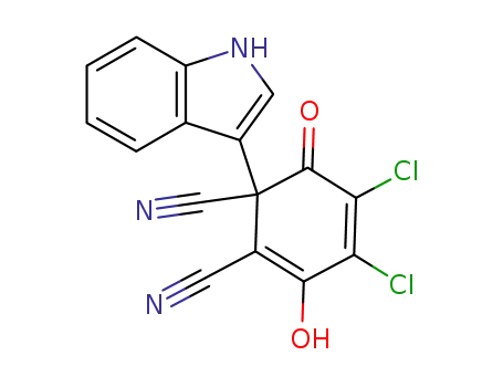 Molecular Structure of 61995-38-8 (2,4-Cyclohexadiene-1,2-dicarbonitrile,
4,5-dichloro-3-hydroxy-1-(1H-indol-3-yl)-6-oxo-)