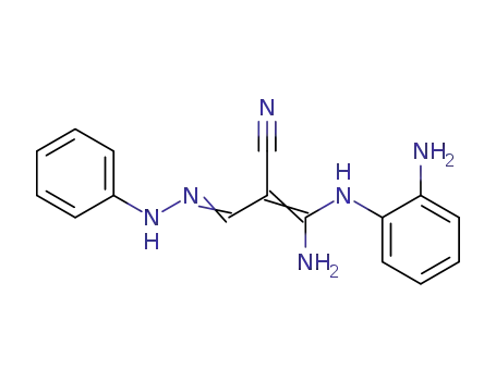 Molecular Structure of 106157-75-9 (2-Propenenitrile,
3-amino-3-[(2-aminophenyl)amino]-2-[(phenylhydrazono)methyl]-)