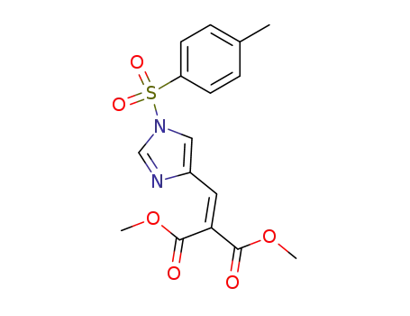 Molecular Structure of 139285-01-1 (Propanedioic acid,
[[1-[(4-methylphenyl)sulfonyl]-1H-imidazol-4-yl]methylene]-, dimethyl
ester)