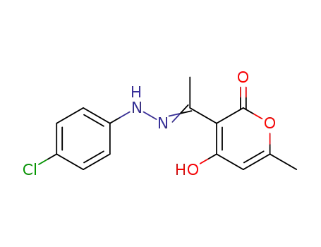 Molecular Structure of 114658-00-3 (3-[2-(4-CHLOROPHENYL)ETHANEHYDRAZONOYL]-4-HYDROXY-6-METHYL-2H-PYRAN-2-ONE)