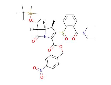 Molecular Structure of 158168-62-8 (1-Azabicyclo[3.2.0]hept-2-ene-2-carboxylic acid,
3-[[2-[(diethylamino)carbonyl]phenyl]sulfinyl]-6-[(1R)-1-[[(1,1-dimethyleth
yl)dimethylsilyl]oxy]ethyl]-4-methyl-7-oxo-, (4-nitrophenyl)methyl ester,
(4R,5S,6S)-)