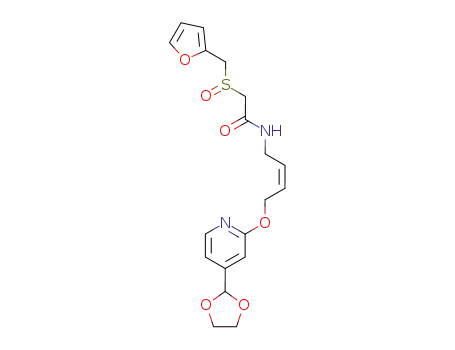 Molecular Structure of 118289-23-9 (Acetamide,
N-[(2Z)-4-[[4-(1,3-dioxolan-2-yl)-2-pyridinyl]oxy]-2-butenyl]-2-[(2-furanyl
methyl)sulfinyl]-)