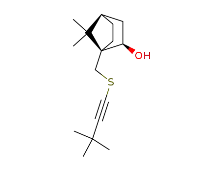 Molecular Structure of 649885-42-7 (Bicyclo[2.2.1]heptan-2-ol,
1-[[(3,3-dimethyl-1-butynyl)thio]methyl]-7,7-dimethyl-, (1S,2R,4R)-)