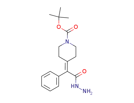 Molecular Structure of 676491-10-4 (1-Piperidinecarboxylic acid, 4-(2-hydrazino-2-oxo-1-phenylethylidene)-,
1,1-dimethylethyl ester)