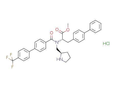 2-{[(2-biphenyl-4-yl-(1S)-methoxycarbonyl-ethyl)-(4'-trifluoromethyl-biphenyl-4-carbonyl)-amino]-methyl}-(2R)-pyrrolidinium chloride