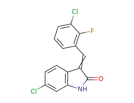 Molecular Structure of 897365-76-3 (2H-Indol-2-one, 6-chloro-3-[(3-chloro-2-fluorophenyl)Methylene]-1,3-dihydro-)