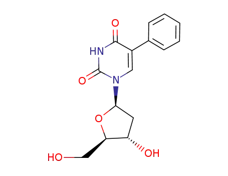 Molecular Structure of 76756-28-0 (1-(2-deoxypentofuranosyl)-5-phenylpyrimidine-2,4(1H,3H)-dione)