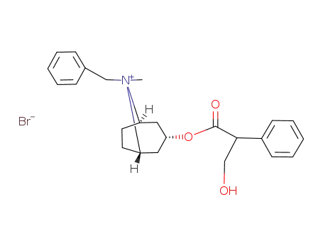 Molecular Structure of 102432-87-1 (8-Azoniabicyclo[3.2.1]octane,3-(3-hydroxy-1-oxo-2-phenylpropoxy)-8-methyl-8-(phenylmethyl)-, bromide (1:1),(3-endo)-)