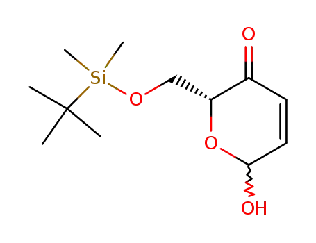 Molecular Structure of 222986-40-5 (2H-Pyran-3(6H)-one,
2-[[[(1,1-dimethylethyl)dimethylsilyl]oxy]methyl]-6-hydroxy-, (2R)-)