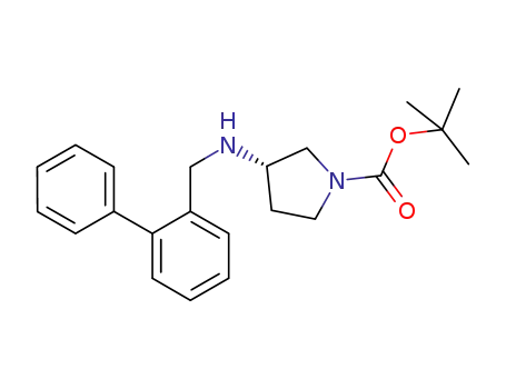 Molecular Structure of 892388-55-5 (1-Pyrrolidinecarboxylic acid, 3-[([1,1'-biphenyl]-2-ylmethyl)amino]-,
1,1-dimethylethyl ester, (3S)-)
