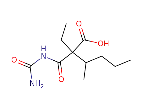 Molecular Structure of 106686-60-6 (Hexanoic acid, 2-[[(aminocarbonyl)amino]carbonyl]-2-ethyl-3-methyl-)