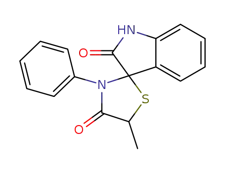Molecular Structure of 91870-65-4 (Spiro[3H-indole-3,2'-thiazolidine]-2,4'(1H)-dione, 5'-methyl-3'-phenyl-)