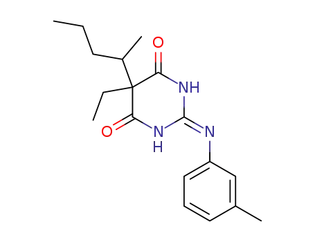 Molecular Structure of 107235-66-5 (5-ethyl-5-(1-methylbutyl)-2-[(3-methylphenyl)amino]pyrimidine-4,6(1H,5H)-dione)
