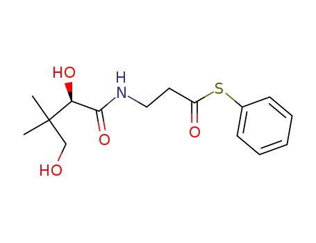 Molecular Structure of 142611-90-3 (Propanethioic acid, 3-[(2,4-dihydroxy-3,3-dimethyl-1-oxobutyl)amino]-,
S-phenyl ester, (R)-)