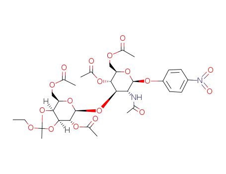 Acetic acid (3aS,4R,6R,7R,7aS)-6-[(2R,3S,4R,5R,6S)-3-acetoxy-2-acetoxymethyl-5-acetylamino-6-(4-nitro-phenoxy)-tetrahydro-pyran-4-yloxy]-4-acetoxymethyl-2-ethoxy-2-methyl-tetrahydro-[1,3]dioxolo[4,5-c]pyran-7-yl ester