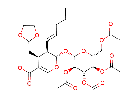 (4S,5R,6S)-4-[1,3]Dioxolan-2-ylmethyl-5-((E)-pent-1-enyl)-6-((2S,3R,4S,5R,6R)-3,4,5-triacetoxy-6-acetoxymethyl-tetrahydro-pyran-2-yloxy)-5,6-dihydro-4H-pyran-3-carboxylic acid methyl ester