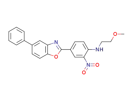 Molecular Structure of 599202-40-1 (Benzenamine, N-(2-methoxyethyl)-2-nitro-4-(5-phenyl-2-benzoxazolyl)-)