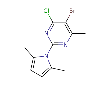 Molecular Structure of 1013099-50-7 (PYRIMIDINE, 5-BROMO-4-CHLORO-2-(2,5-DIMETHYL-1H-PYRROL-1-YL)-6-METHYL-)