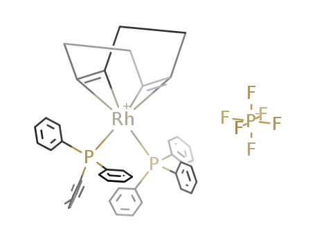 Molecular Structure of 35238-97-2 ((1,5-CYCLOOCTADIENE)BIS(TRIPHENYLPHOSPHINE)RHODIUM(I) HEXAFLUOROPHOSPHATE DICHLOROMETHANE COMPLEX (1:1))