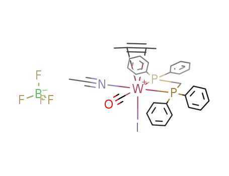 {WI(carbonyl)(acetonitrile)(dppm)(eta.2-but-2-yne)}{tetrafluoroborate}