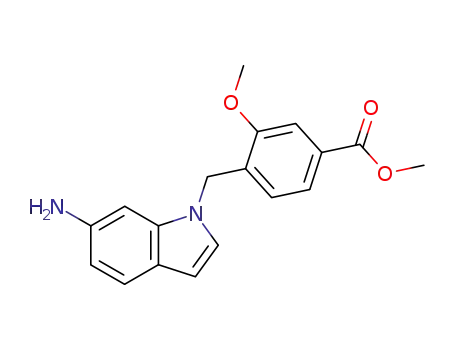 Molecular Structure of 104446-67-5 (Benzoic acid, 4-[(6-amino-1H-indol-1-yl)methyl]-3-methoxy-, methyl
ester)