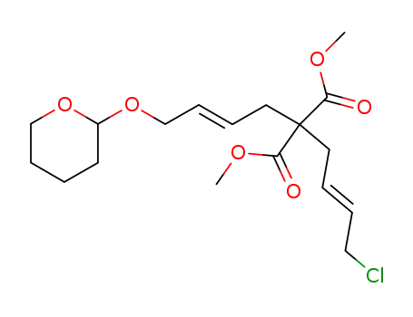 Molecular Structure of 112181-18-7 (Propanedioic acid,
(4-chloro-2-butenyl)[4-[(tetrahydro-2H-pyran-2-yl)oxy]-2-butenyl]-,
dimethyl ester, (E,E)-)