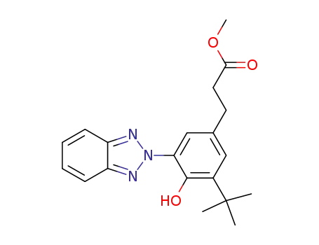 Molecular Structure of 84268-33-7 (Benzenepropanoic acid, 3-(2H-benzotriazol-2-yl)-5-(1,1-dimethylethyl)-4-hydroxy-, methyl ester)