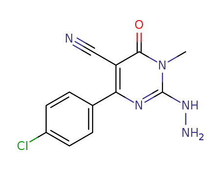 Molecular Structure of 389614-64-6 (5-Pyrimidinecarbonitrile,
4-(4-chlorophenyl)-2-hydrazino-1,6-dihydro-1-methyl-6-oxo-)