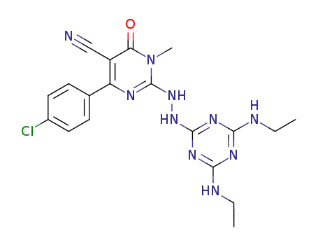 2-[N'-(4,6-bis-ethylamino-[1,3,5]triazin-2-yl)-hydrazino]-4-(4-chloro-phenyl)-1-methyl-6-oxo-1,6-dihydro-pyrimidine-5-carbonitrile
