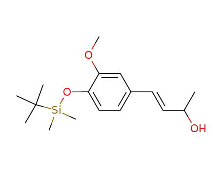 Molecular Structure of 911682-17-2 (3-Buten-2-ol,
4-[4-[[(1,1-dimethylethyl)dimethylsilyl]oxy]-3-methoxyphenyl]-, (3E)-)