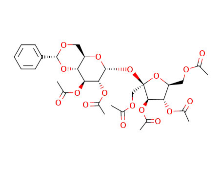 Acetic acid (2R,3R,4S,5S)-4-acetoxy-2,5-bis-acetoxymethyl-2-((2R,4aR,6R,7R,8S,8aR)-7,8-diacetoxy-2-phenyl-hexahydro-pyrano[3,2-d][1,3]dioxin-6-yloxy)-tetrahydro-furan-3-yl ester