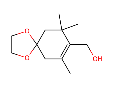 Molecular Structure of 23069-07-0 (1,4-Dioxaspiro[4.5]dec-7-ene-8-methanol, 7,9,9-trimethyl-)
