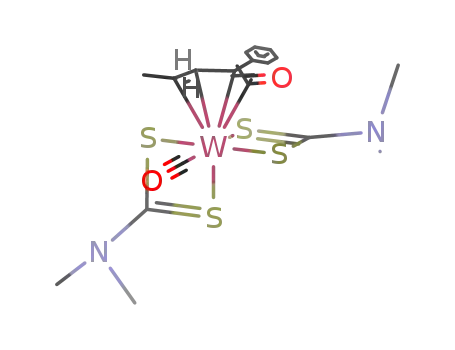 {W(S2CN(CH3)2)2(OCC(C6H5)CHCHCH3)(CO)}