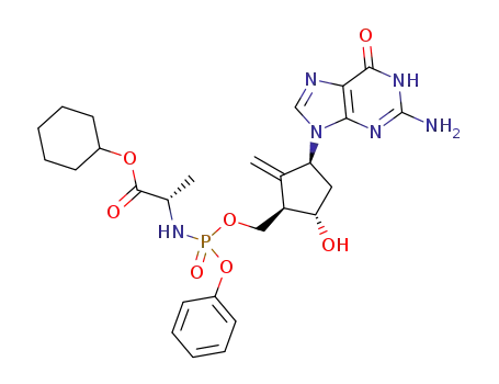 2-amino-1,9-dihydro-9-[(1S,3R,4S)-4-hydroxy-3-(((S)-1-cyclohexyloxycarbonylethylamino(phenoxy)phosphoryl)oxymethyl)-2-methylidenecyclopentyl]-6H-purin-6-one